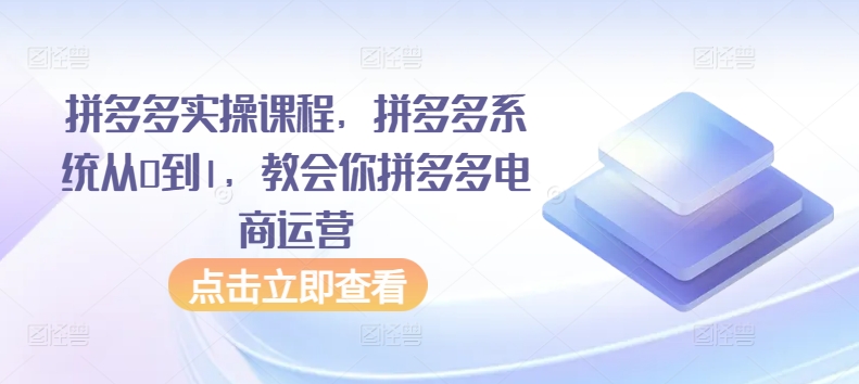 拼多多实操课程，拼多多系统从0到1，教会你拼多多电商运营_豪客资源库