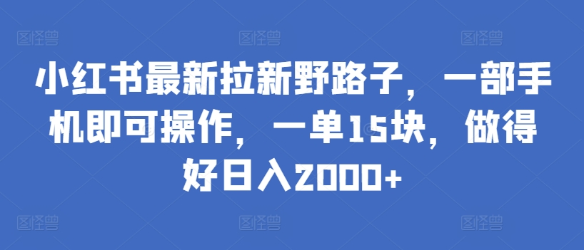 小红书最新拉新野路子，一部手机即可操作，一单15块，做得好日入2000+【揭秘】_豪客资源库