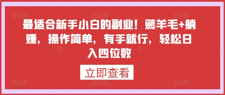 最适合新手小白的副业！薅羊毛+躺赚，操作简单，有手就行，轻松日入四位数【揭秘】_豪客资源库