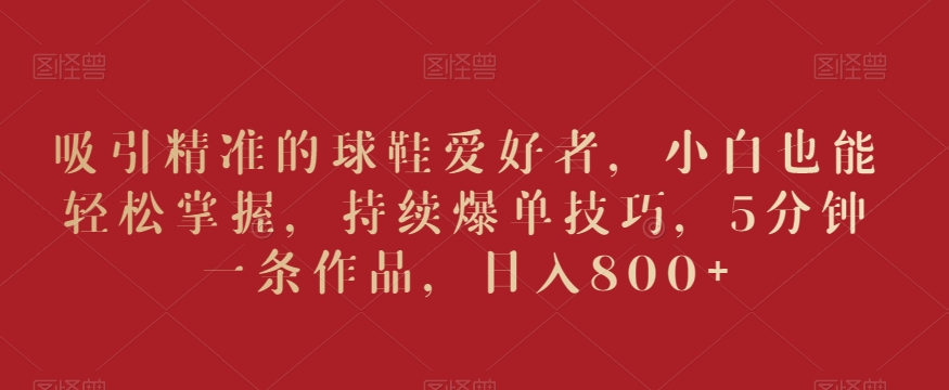 吸引精准的球鞋爱好者，小白也能轻松掌握，持续爆单技巧，5分钟一条作品，日入800+【揭秘】_豪客资源库