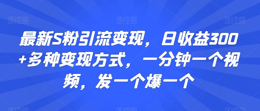 最新S粉引流变现，日收益300+多种变现方式，一分钟一个视频，发一个爆一个【揭秘】_豪客资源库