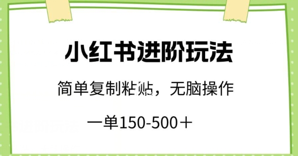 小红书进阶玩法，一单150-500+，简单复制粘贴，小白也能轻松上手【揭秘】_豪客资源库