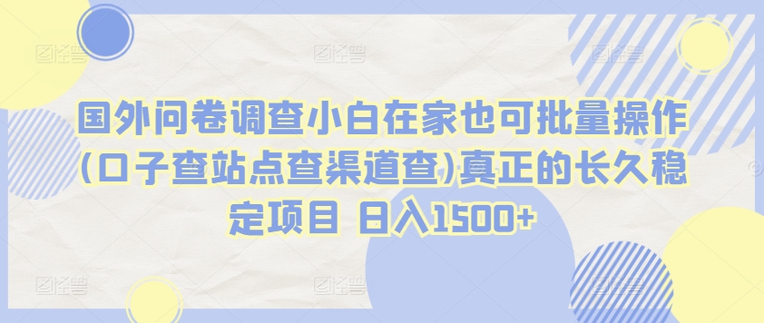 国外问卷调查小白在家也可批量操作(口子查站点查渠道查)真正的长久稳定项目 日入1500+【揭秘】_豪客资源库