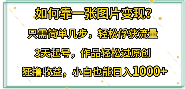 如何靠一张图片变现?只需简单几步，轻松俘获流量，3天起号，作品轻松过原创【揭秘】_豪客资源库