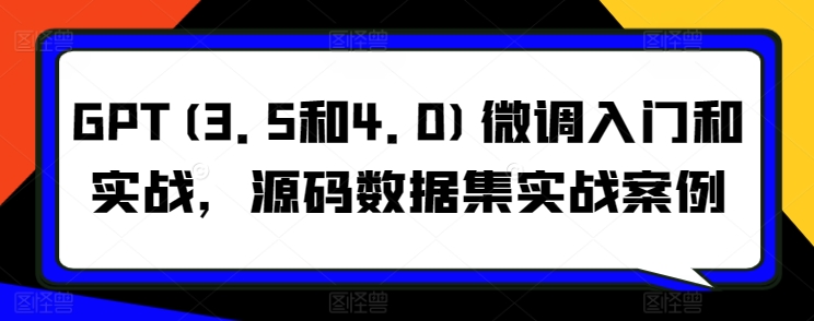 GPT(3.5和4.0)微调入门和实战，源码数据集实战案例_豪客资源库