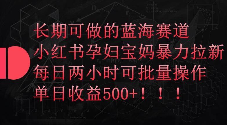 长期可做的蓝海赛道，小红书孕妇宝妈暴力拉新玩法，每日两小时可批量操作，单日收益500+【揭秘】_豪客资源库