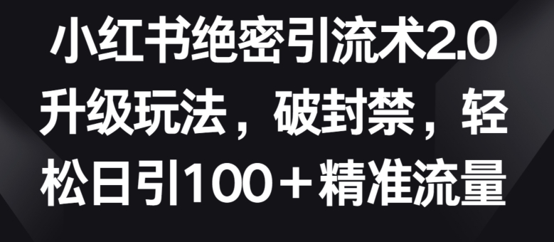 小红书绝密引流术2.0升级玩法，破封禁，轻松日引100+精准流量【揭秘】_豪客资源库