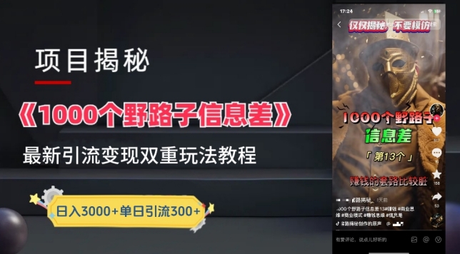 一千个野路子信息差最新玩法教程-变现+引流的玩法具体拆解【揭秘】_豪客资源库