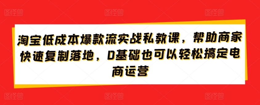 淘宝低成本爆款流实战私教课，帮助商家快速复制落地，0基础也可以轻松搞定电商运营_豪客资源库