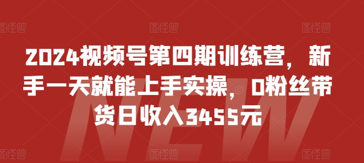 2024视频号第四期训练营，新手一天就能上手实操，0粉丝带货日收入3455元_豪客资源库