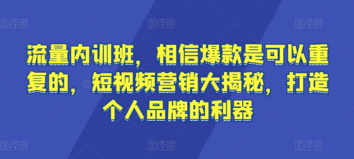 流量内训班，相信爆款是可以重复的，短视频营销大揭秘，打造个人品牌的利器_豪客资源库