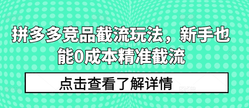 拼多多竞品截流玩法，新手也能0成本精准截流_豪客资源库
