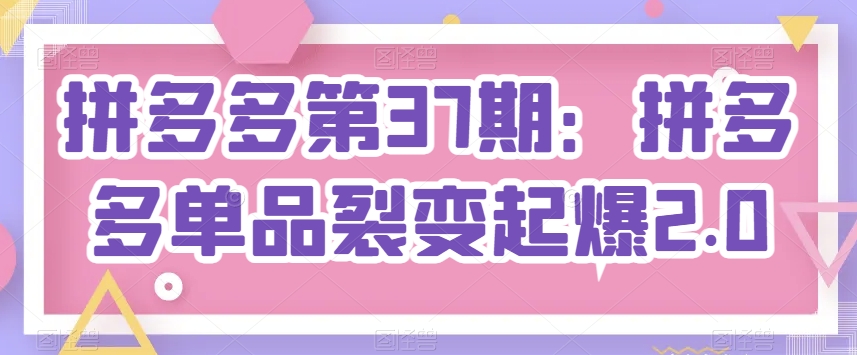 拼多多第37期：拼多多单品裂变起爆2.0_豪客资源库
