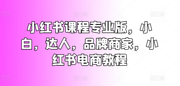 小红书课程专业版，小白，达人，品牌商家，小红书电商教程_豪客资源库