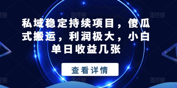 私域稳定持续项目，傻瓜式搬运，利润极大，小白单日收益几张【揭秘】_豪客资源库