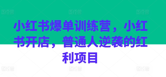 小红书爆单训练营,小红书开店,普通人逆袭的红利项目_豪客资源库