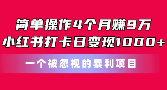 简单操作4个月赚9w,小红书打卡日变现1k,一个被忽视的暴力项目【揭秘】_豪客资源库