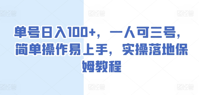 单号日入100+，一人可三号，简单操作易上手，实操落地保姆教程【揭秘】_豪客资源库