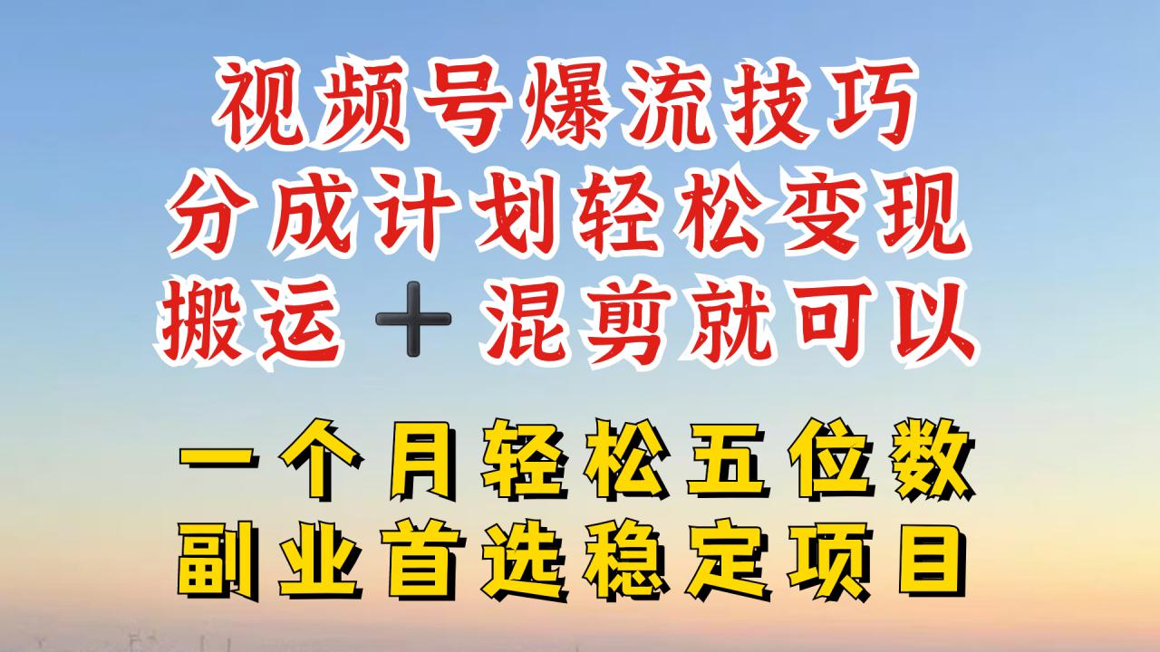 视频号分成最暴力赛道，几分钟出一条原创，最强搬运+混剪新方法，谁做谁爆【揭秘】_豪客资源库