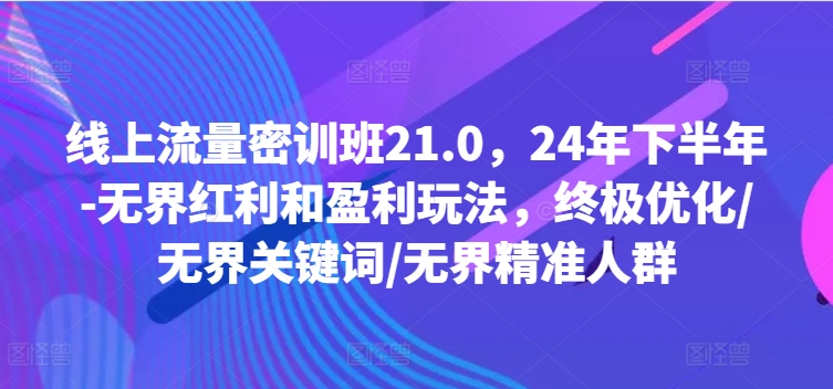 线上流量密训班21.0,24年下半年-无界红利和盈利玩法,终极优化/无界关键词/无界精准人群_豪客资源库