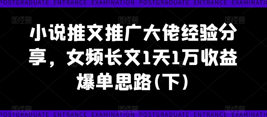 小说推文推广大佬经验分享,女频长文1天1万收益爆单思路(下)_豪客资源库