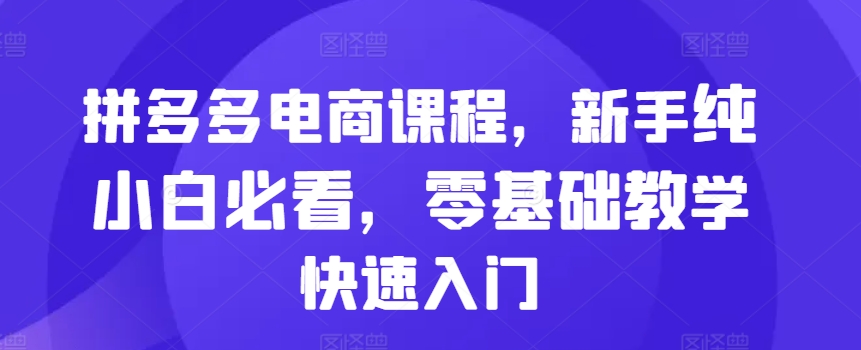 拼多多电商课程，新手纯小白必看，零基础教学快速入门_豪客资源库