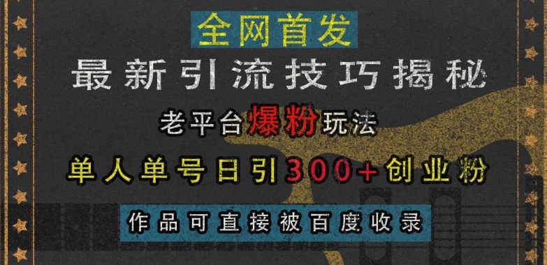 最新引流技巧揭秘，老平台爆粉玩法，单人单号日引300+创业粉，作品可直接被百度收录_豪客资源库