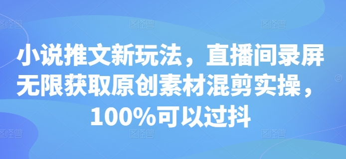 小说推文新玩法，直播间录屏无限获取原创素材混剪实操，100%可以过抖_豪客资源库