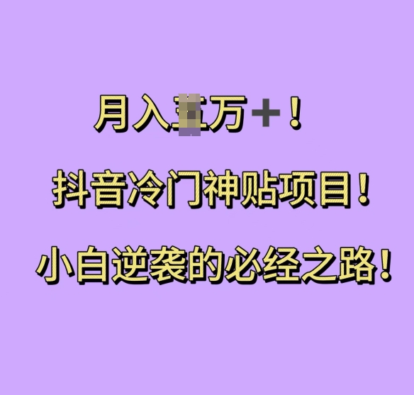 抖音冷门神贴项目，小白逆袭的必经之路，月入过W【揭秘】_豪客资源库