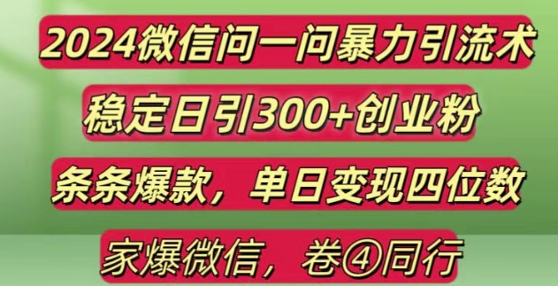 2024最新微信问一问暴力引流300+创业粉,条条爆款单日变现四位数【揭秘】_豪客资源库