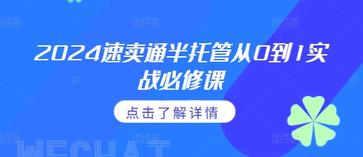 2024速卖通半托管从0到1实战必修课，掌握通投广告打法、熟悉速卖通半托管的政策细节_豪客资源库