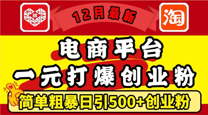 12月最新：电商平台1元打爆创业粉，简单粗暴日引500+精准创业粉，轻松月入过W【揭秘】_豪客资源库