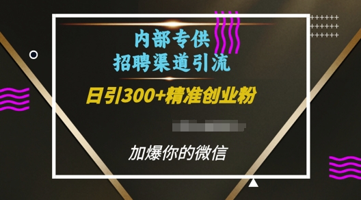 内部招聘渠道日引流300+创业粉，加爆你的微信【揭秘】_豪客资源库
