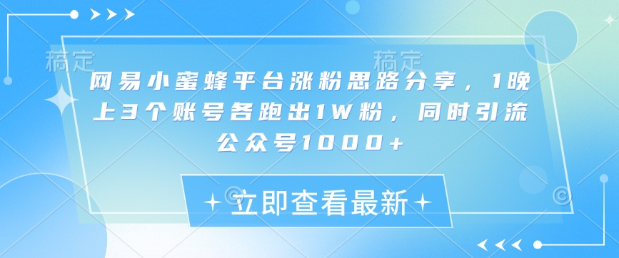 网易小蜜蜂平台涨粉思路分享，1晚上3个账号各跑出1W粉，同时引流公众号1000+——豪客资源创业项目网-豪客资源_豪客资源库