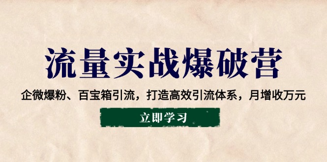 （14039期）流量实战爆破营：企微爆粉、百宝箱引流，打造高效引流体系，月增收万元_豪客资源创业项目网-豪客资源_豪客资源库