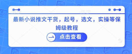 最新小说推文干货，起号，选文，实操等保姆级教程——豪客资源创业项目网-豪客资源_豪客资源库