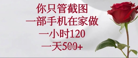 你只管截图，一部手机在家操作，一小时120.一天5张【揭秘】——豪客资源创业项目网-豪客资源_豪客资源库