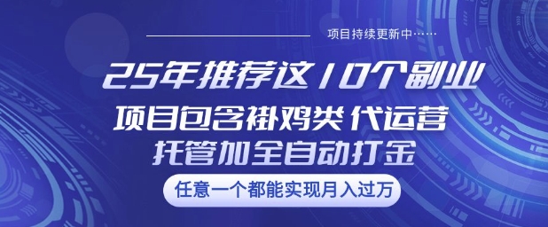 25年推荐这10个副业项目包含褂鸡类、代运营托管类、全自动打金类【揭秘】——豪客资源创业项目网-豪客资源_豪客资源库