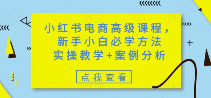 小红书电商高级课程，新手小白必学方法，实操教学+案例分析——豪客资源创业项目网-豪客资源_豪客资源库