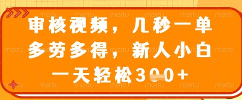 审核视频，几秒一单，多劳多得，新人小白一天轻松3张【揭秘】——豪客资源创业项目网-豪客资源_豪客资源库