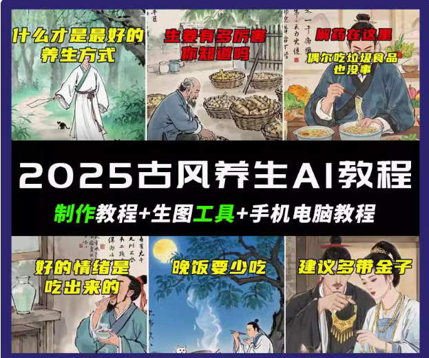 抖音AI古风养生视频教程日入五张 轻松涨粉 10W+_豪客资源创业网-豪客资源_豪客资源库