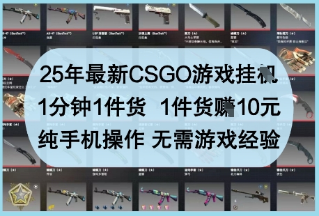 25年最新CSGO游戏挂G，1分钟1件货，1件货挣10元，纯手机操作，无需游戏经验【揭秘】——豪客资源创业项目网-豪客资源_豪客资源库