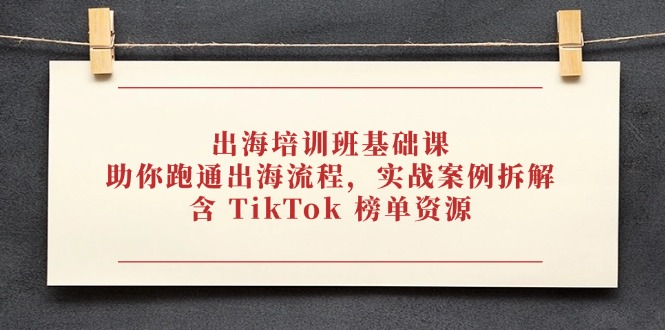 （14555期）出海培训班基础课，助你跑通出海流程，实战案例拆解，含 TikTok 榜单资源_豪客资源创业项目网-豪客资源_豪客资源库