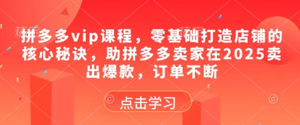 拼多多vip课程，零基础打造店铺的核心秘诀，助拼多多卖家在2025卖出爆款，订单不断——豪客资源创业项目网-豪客资源_豪客资源库