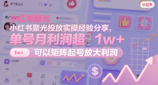 小红书聚光投放实操经验分享，单号月利润超1w+，可以矩阵起号放大利润——豪客资源创业项目网-豪客资源_豪客资源库