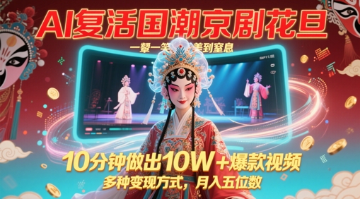 AI复活国潮京剧花旦，一颦一笑美到窒息，10分钟做出10W+爆款视频，多种变现方式，月入五位数——豪客资源创业项目网-豪客资源_豪客资源库
