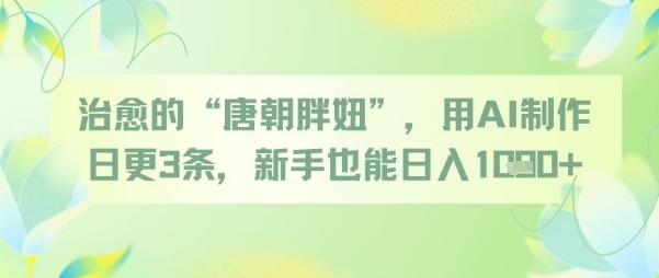 治愈的“唐朝胖妞”，用AI制作日更3条，新手也能日入多张——豪客资源创业项目网-豪客资源_豪客资源库