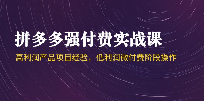 （14874期）拼多多强付费实战课-44期，高利润产品项目经验，低利润微付费阶段操作_豪客资源创业项目网-豪客资源_豪客资源库