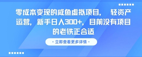 零成本变现的咸鱼虚拟项目, 轻资产运营,新手日入3张+,目前没有项目的老铁正合适——豪客资源创业项目网-豪客资源_豪客资源库