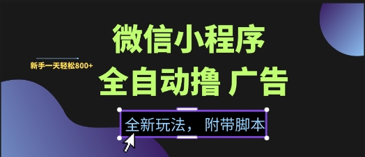 微信小程序全自动撸广告项目,彻底解决没流量的问题,新手一天8张+【揭秘】——豪客资源创业项目网-豪客资源_豪客资源库